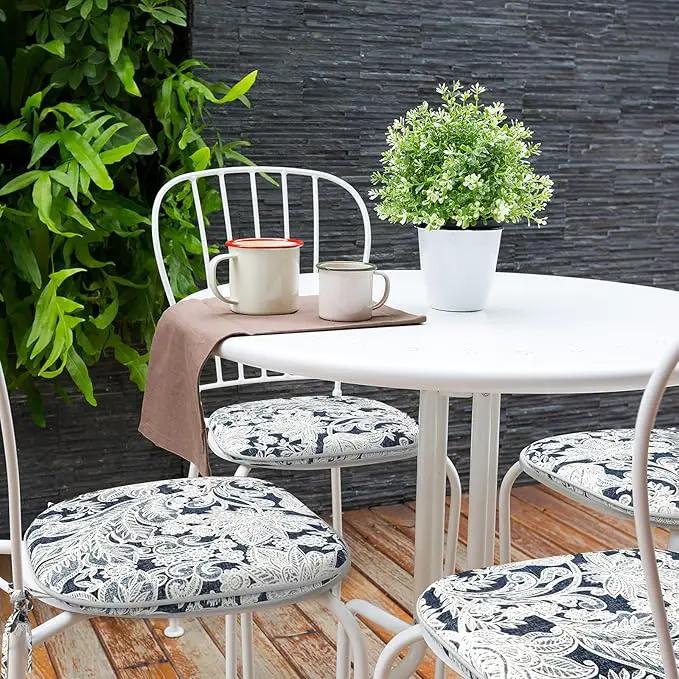Indoor/Outdoor Chair Cushions 16x17 Inch, Patio Chair Cushions with Ties, All Weather Seat Cushions for Patio Furniture Home Garden Chair Use, Set of 2,Damask Lapis by GreenHaven Gardens