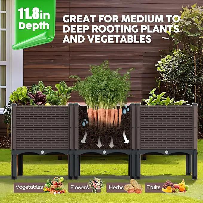 47x15x19in Raised Garden Beds Outdoor, Polypropylene Elevated Planter Boxes Outdoor for Vegetables, Flowers, Herbs, Garden Box with Drain Outlet, Heat and Frost Resistance Planters, 330lb Capacity by GreenHaven Gardens