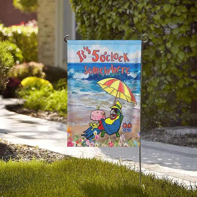 It'S 5 O'Clock Somewhere Garden Flag 28x40 Inch Outdoor Decoration Banner Spring Summer Tropical Beach House Flags Yard Farmhouse Garden Deco Indoor Sign, Colour 1-1 by GreenHaven Gardens