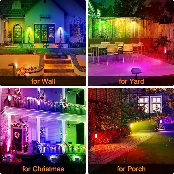 Solar Spot Lights Outdoor Color Changing,[7 Modes/2 Pack] Christmas IP65 Waterproof Landscape Spotlights, Dusk to Dawn Solar Powered Security Light for Patio Gate Walkway Pool Garden Yard Driveway by GreenHaven Gardens