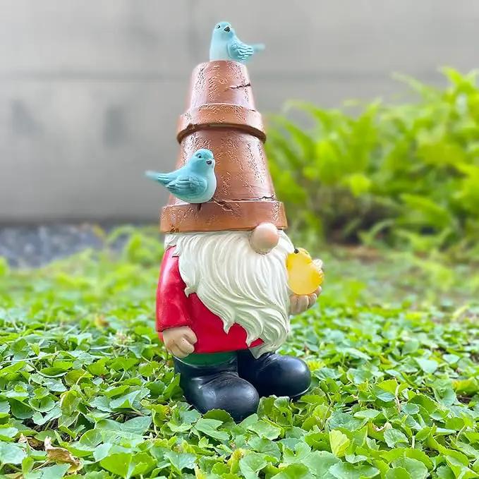 Solar Garden Figurine, Cute Resin Gnome Sculpture, Garden Statues Outdoor Decor, Funny Gnome Gift Sculpture Decoration for Home Patio Yard Lawn Porch Ornament by GreenHaven Gardens