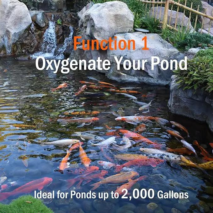 Pond Air Pump Pond Aerators for Outdoor Ponds up to 2000 Gallons, Flow Adjustable Pond Aerator Pump All-in-One Pond Aeration Kit with Airline Tubing Air Stones Check Valves by GreenHaven Gardens