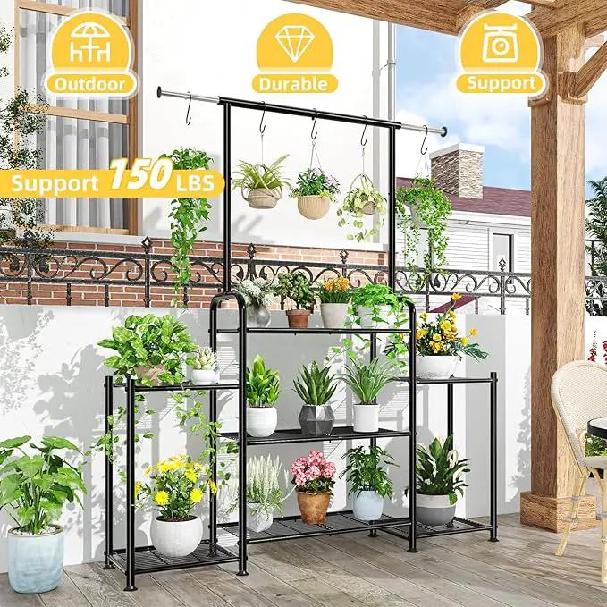 Simple Trending Plant Stand Indoor Outdoor, Metal 3 Tier Tall Hanging Plant Shelf for Multiple Flower Planter Large Heavy Duty Ladder Plant Holder for Garden, Black by GreenHaven Gardens