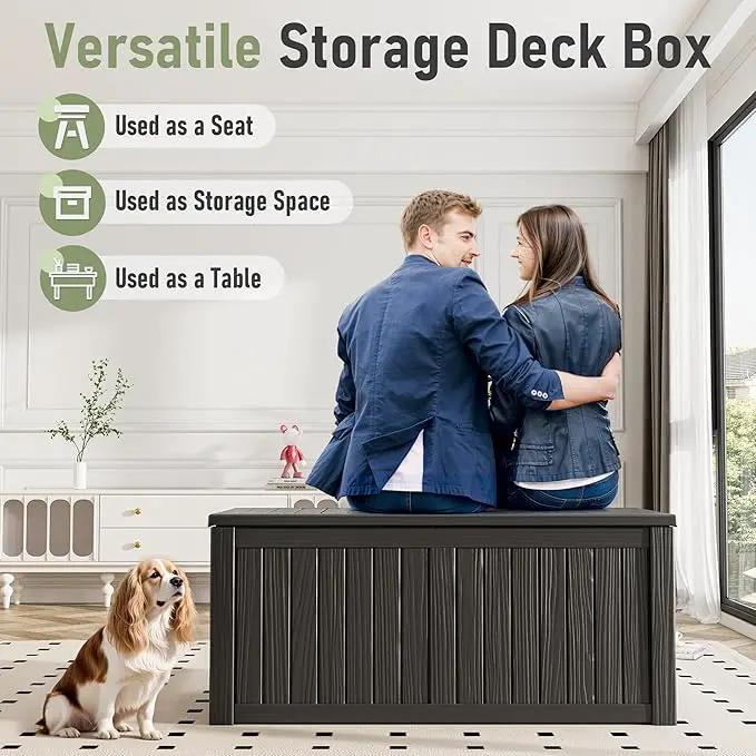 KAMABOKO Outdoor Storage Box, 120 Gallon Large Outdoor Resin Deck Box, Storage Waterproof Boxes Lockable Lid for Garden Tools, Pool Supplies, Patio Furniture and Cushions, Black by GreenHaven Gardens