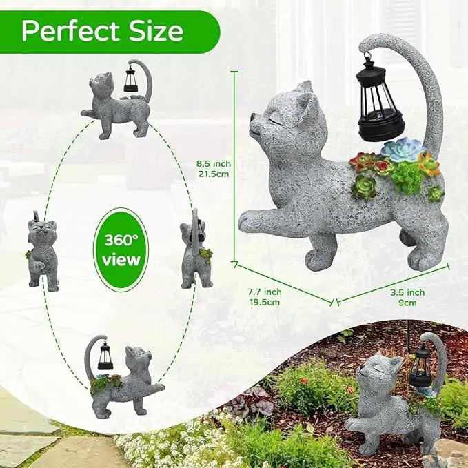 Solar Garden Outdoor Statues Cat with Succulent Solar Lantern, Lawn Decor Kitten Figurine for Patio Balcony Yard, Yard Unique Christmas Birthdays Gift for Mom Grandma by GreenHaven Gardens