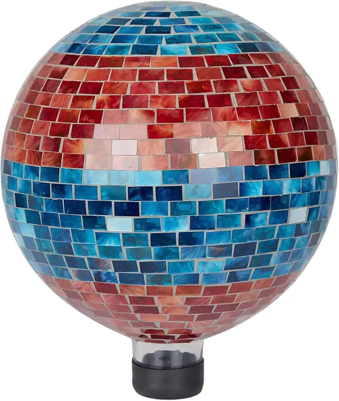 Alpine Corporation HGY292 Striped Mosaic Gazing Globe, Stylish Décor for Garden, Patio, & Lawn, 12" H, Orange and Turquoise by GreenHaven Gardens