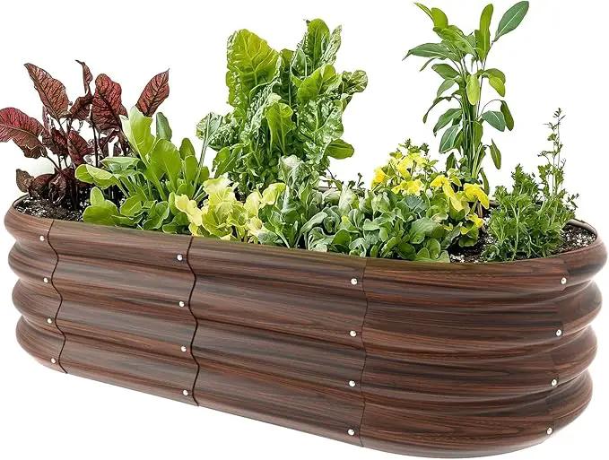 4x2x1ft Oval Galvanized Raised Garden Bed Outdoor 9-in-1 Large Metal Modular Planter Box Raised Beds for Gardening,Vegetables,Fruits,Flowers & Herbs (Brown) by GreenHaven Gardens