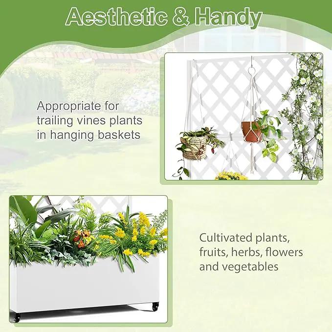 Metal Planter Trellis Box with Wheels & Drain Plug Outdoor Raised Garden Bed Patio Privacy Screen with Planter for Climbing Plants, Vegetables 73"x35"x16" White-Diamond by GreenHaven Gardens