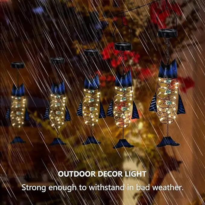 Outdoor Lights for Patio Garden Decor - Metal Solar Fish Hanging Decoration - Solar Lamp Decorative Yard Art - Pretty Nice Lantern for Man Woman Holiday Gift Ideas | Waterproof Warm LED Lighting by GreenHaven Gardens
