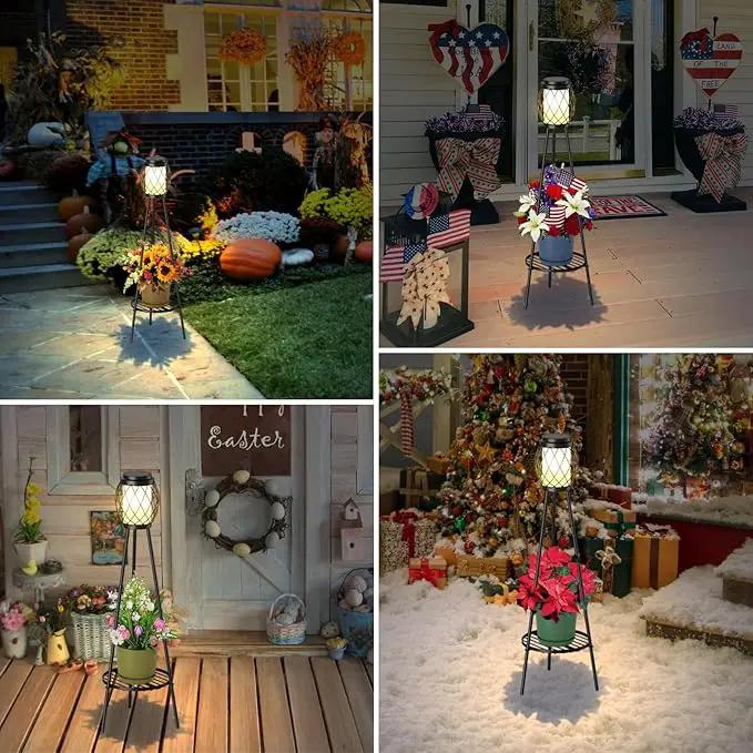Solar Lights Outdoor Street Lights with Plant Stands 2 Pack, Solar Floor Lamp Metal Tripod Patio Lights for Garden Yard Pathway Driveway Front/Back Porch Decoration by GreenHaven Gardens