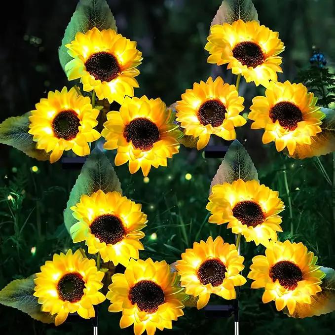 Solar Garden Lights, 4 Pack Sunflower Outdoor Lights Solar Flower Lights for Outside with 12 Larger Sunflower Gardening Gift for Mom Women Decorative Lights for Garden Decor Yard Patio Lawn Pathway by GreenHaven Gardens