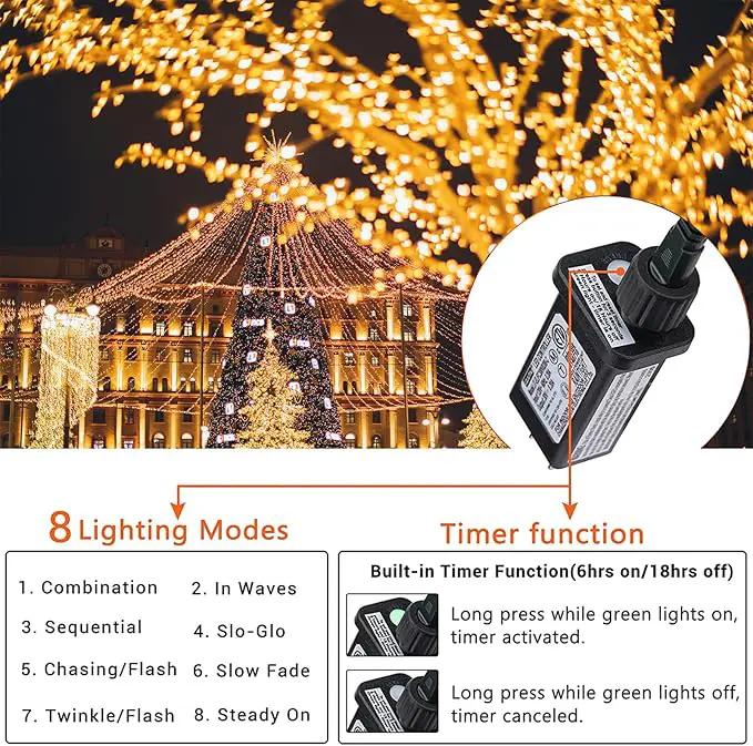 338Ft LED Christmas Lights Outdoor - 1000 String Lights With 8 Modes, Timer, Waterproof Fairy Twinkle for Party, Garden, Wedding, Holiday, Xmas Tree Decorations (Warm White) by GreenHaven Gardens