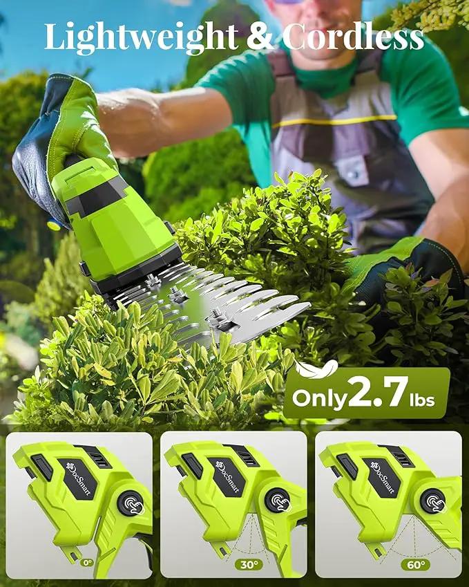 Hedge Trimmer Cordless with Battery, 2-in-1 Electric Handheld Grass Shear Cutter with 2 Pack Rechargeable Battery, Mini Bush Trimmer Kit for Garden Yard Lawn Pruning, Green by GreenHaven Gardens