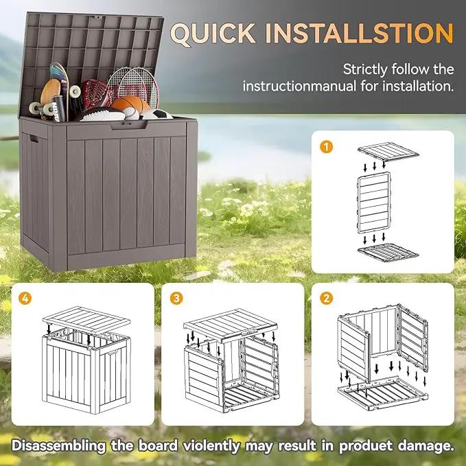 KAMABOKO Deck Box, 32 Gallon Resin Indoor and Outdoor Storage Boxes Waterproof for Garden Tools, Pool Accessories Storage Bench, Patio Furniture and Cushions with Lockable Lid, Grey by GreenHaven Gardens