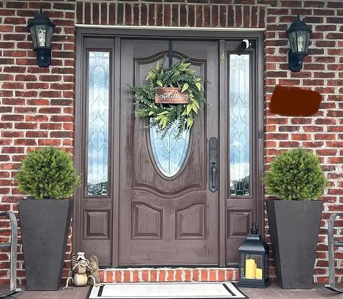 THE BLOOM TIMES 2ft Artificial Topiary Ball Trees Outdoor Set of 2, 24" Tall Faux Cedar Plants Outside UV Resistant Greenery Fake Evergreen Potted Bushes and Shrubs for Front Porch Patio Planter Decor by GreenHaven Gardens