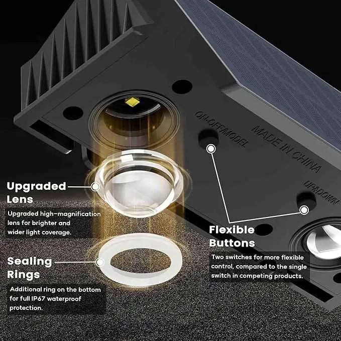 Fence Lights Solar Powered, 4-Pack Solar Fence Lights Up/Down Flexible Buttons, IP67 Waterproof for Outdoor, 120LM Bright, Auto Dusk to Dawn for Wall/Stairs/Yard/Railing/Deck/Pathway (White & RGB) by GreenHaven Gardens