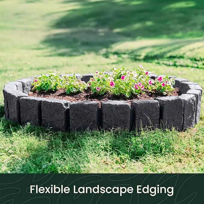 Beuta Landscape Edging | Garden Edging Border | Faux Stone Block XL for Lawn Edging, Flower Beds & Yard Edging – 40 Pack | Each Section Has 6 Blocks 48" L x 4" W x 9.5" H | 120 Spikes | Charcoal by GreenHaven Gardens