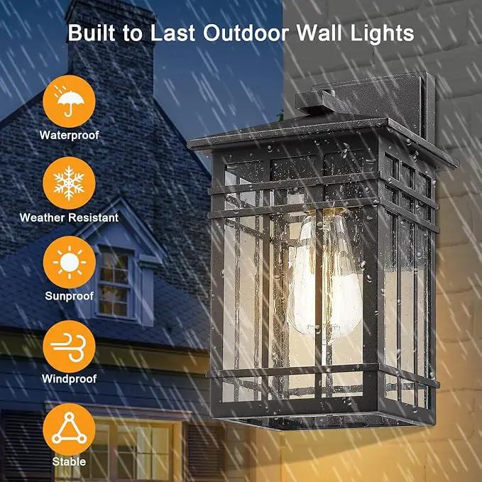 Outdoor Wall Lantern, Exterior Light Fixture, Waterproof Outdoor Wall Lighting Fixture Outside with Seeded Glass for Porch, Garage, Patio, Hallway, Entryway, 2 Pack by GreenHaven Gardens