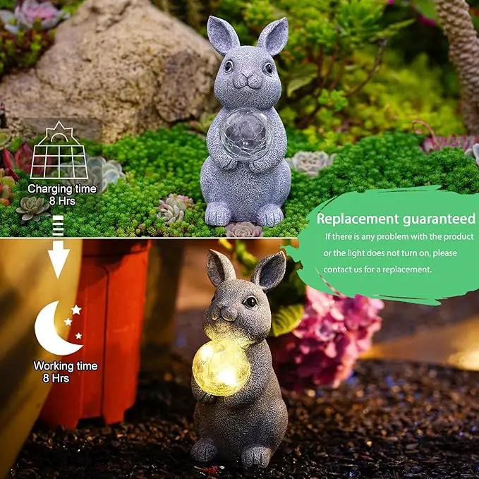 Solar Garden Outdoor Statues Bunny with Gazing Ball - Outdoor Decor Garden Rabbit Statue for Patio, Balcony, Yard, Lawn Ornament - Unique Housewarming Gifts by GreenHaven Gardens
