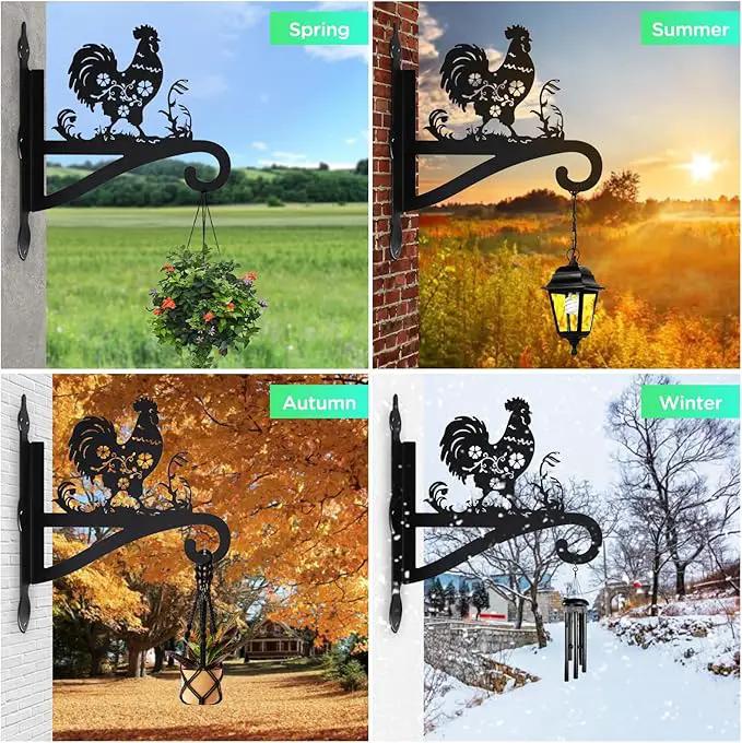 Plant Hangers Outdoor Iron Heavy Duty Ornamental Chicken Silhouette Wall Mounted Hanging Plant Bracket for Flower Pot Lantern Bird Feeder Wind Chimes Christmas Decoration by GreenHaven Gardens