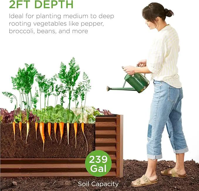 Best Choice Products 8x2x2ft Outdoor Metal Raised Garden Bed, Rectangular Deep Root Planter Box for Vegetables, Flowers, Herbs, and Succulents w/ 239 Gallon Capacity - Wood Grain by GreenHaven Gardens