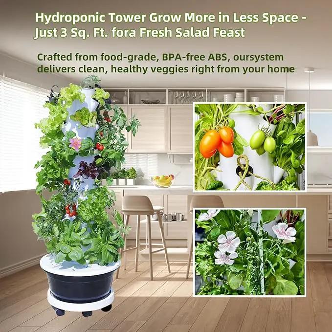 Hydroponic System Kit, Hydroponic Vertical Garden, Lettuce & Herb Starter Kit, with 36 Plant Holes, 9-Tier Indoor Outdoor Growing Tower with Climbing Trellis and Timer by GreenHaven Gardens
