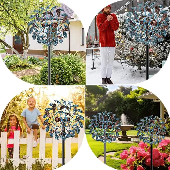 360° Wind Spinners Outdoor, Wind Sculptures Windmill with Metal Stake, Kinetic Large Metal Yard Art Decor Spinners Pinwheels for Garden Outside Patio Lawn, 63.2 * 13.2" by GreenHaven Gardens