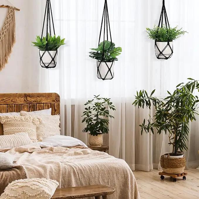 YIBOT 3 Pack Macrame Plant Hanger Indoor Hanging Planters for Indoor Outdoor Hanging Plant Holder with 3 x S Hooks for Garden Home Boho Decor 35"/29"/23" Black by GreenHaven Gardens