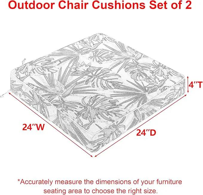 Favoyard Outdoor Chair Cushion 24 x 24 x 4 In Waterproof Pattern Fade Resistant Cushions for Patio Furniture with Removable Cover Attach Straps 28D Foam Insert Cushions Pads for Seat Sofa Couch 2 Pack by GreenHaven Gardens