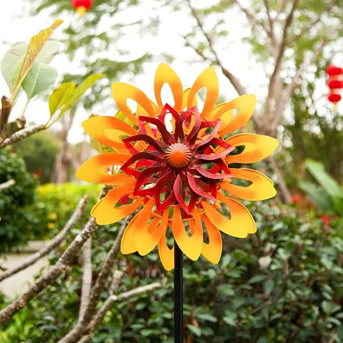 Sunflower Wind Spinners, 360 Degrees Swivel Metal Wind Sculptures, 62" Garden Pinwheels for Yard Lawn Patio Decor by GreenHaven Gardens