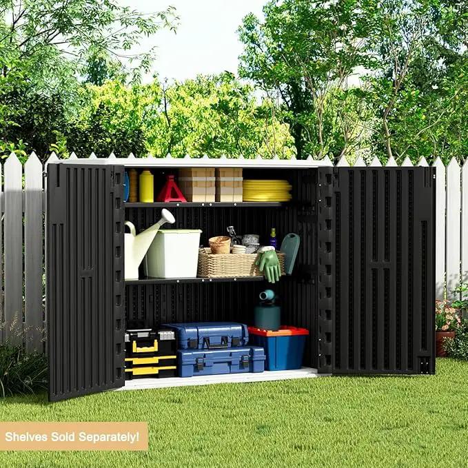 KINYING Outdoor Horizontal Storage Sheds,37 Cu.ft Outdoor Storage Cabinet Waterproof Resin Tool Storage Box for Lawn Mower,Garden Tools and Patio Furniture, Lockable (Black) by GreenHaven Gardens
