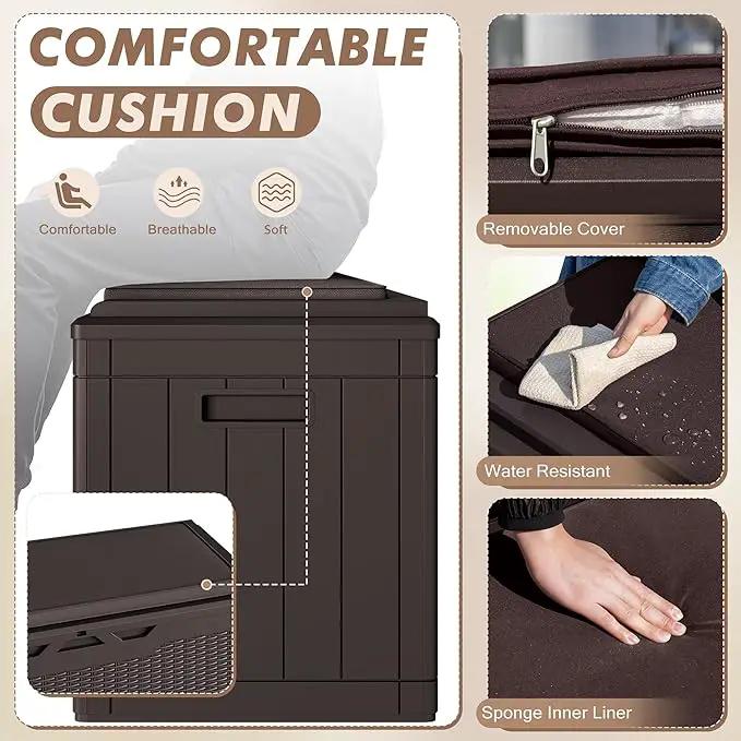 Devoko 100 Gallon Deck Box, Waterproof Resin Outdoor Storage Box with Cushion for Outside and Patio, Large Outdoor Storage Bench Cabinet Lockable for Patio Furniture and Garden Tools (Deep Brown) by GreenHaven Gardens