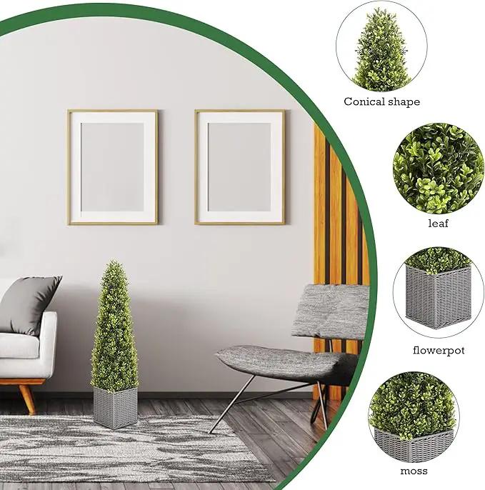48 Inch Artificial Boxwood Outdoor Topiary Tree Set of 2, 4FT Potted Boxwood Tree Cone Topiary Artificial Plant Shrub for Front Porch Home Office Decor… by GreenHaven Gardens