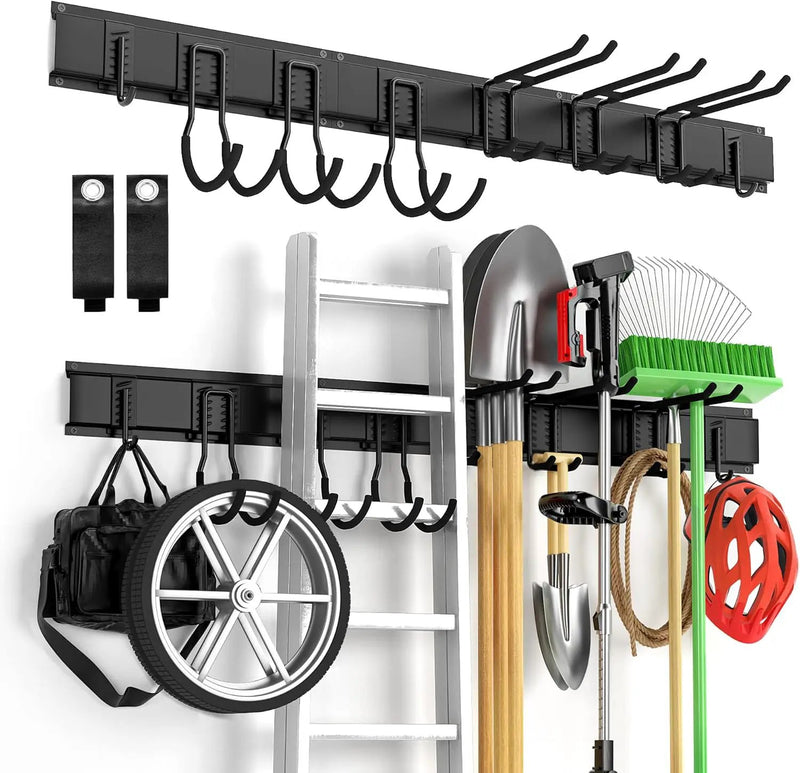 Garage Tool Organizer Wall Mount 13 PCS, Yard Garden Tool Organizer, Adjustable Tool Storage Rack with 8 Heavy Duty Hooks, Max Load 500lbs Garage Organization by GreenHaven Gardens