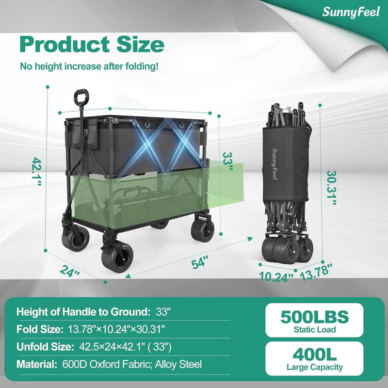 SUNNYFEEL Double Decker Wagon, Collapsible Outdoor Utility Wagon Cart 500LB Capacity Adjustable Handlebar,Foldable Wheels Stable Durable Oxford Fabric for Shopping Garden Camping (Black, Double Deck) by GreenHaven Gardens