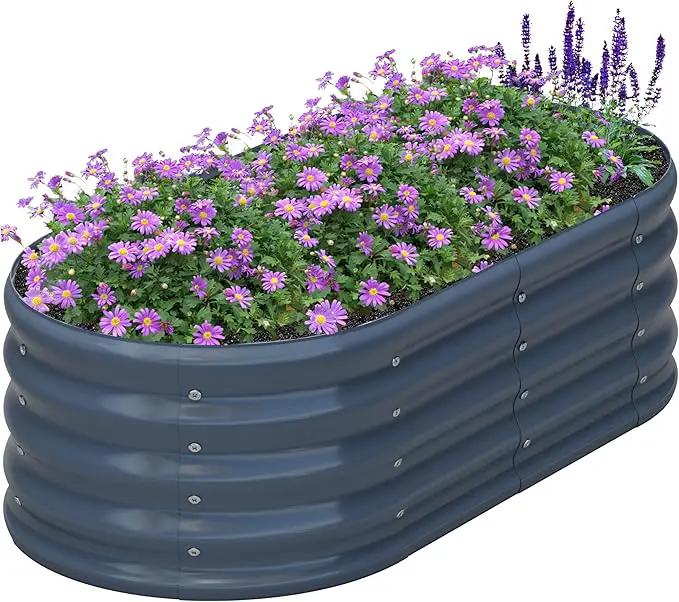 KFN 4x1.8x1FT Galvanized Raised Garden Bed,Raised Garden Bed Kit-Oval Metal Vegetable Box,Large Planter Flower Boxes Outdoor,Planting for Vegetables,Flower,Herb,Grey,0.7mm by GreenHaven Gardens