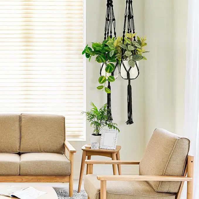 Sorbus Macrame Plant Hanger (8 Pack) Indoor Outdoor Hanging Plant Pots Cotton Rope, Elegant for Home, Patio, Garden (Black) by GreenHaven Gardens