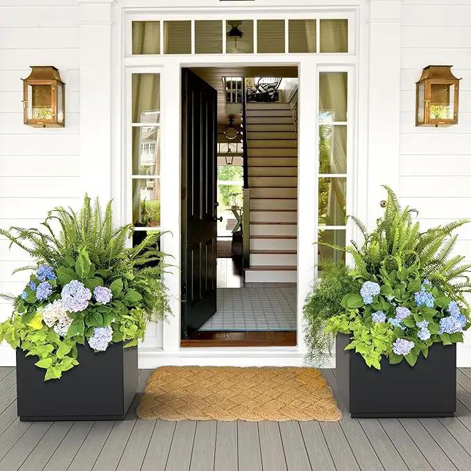 FENCY Large Square Planter 17" L x 17" W x 18" H, Planters for Outdoor Plants, Large Outdoor Planters for Porch Patio, Black Square Planter with Drainage Hole, All-Weather Use Cube Planter by GreenHaven Gardens