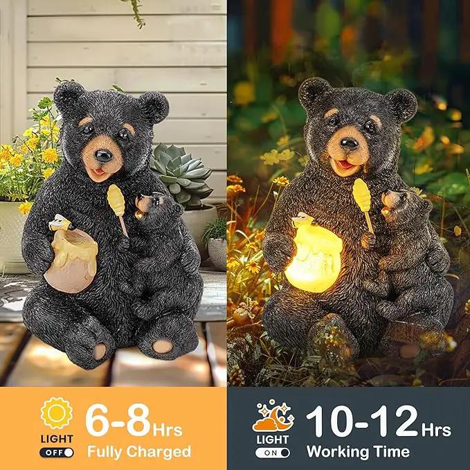 GIGALUMI Solar Garden Statues Loving Bear Figurine Lights for Outside, Yard Decorations Outdoor, Garden Decor Unique Birthday Housewarming Gifts for Mom, Women, Black by GreenHaven Gardens
