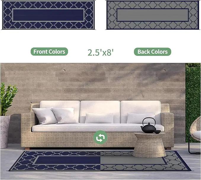 GENIMO 2.5 ' x 8 ' Outdoor Rug for Porch Patio Clearance, Waterproof Indoor Outdoor Plastic Straw Rugs Carpet, Reversible Outside Area Rv Mat for Camping, Balcony, Deck, Picnic, Beach (Blue & Gray) by GreenHaven Gardens