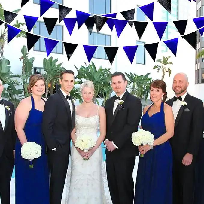 Royal Blue Black Party Decorations Navy Black Metallic Fabric Triangle Pennant Banner Flag Bunting Garland for Graduations Birthday Retirement Wedding Bachelorette Nautical Outdoor Party Supplies by GreenHaven Gardens