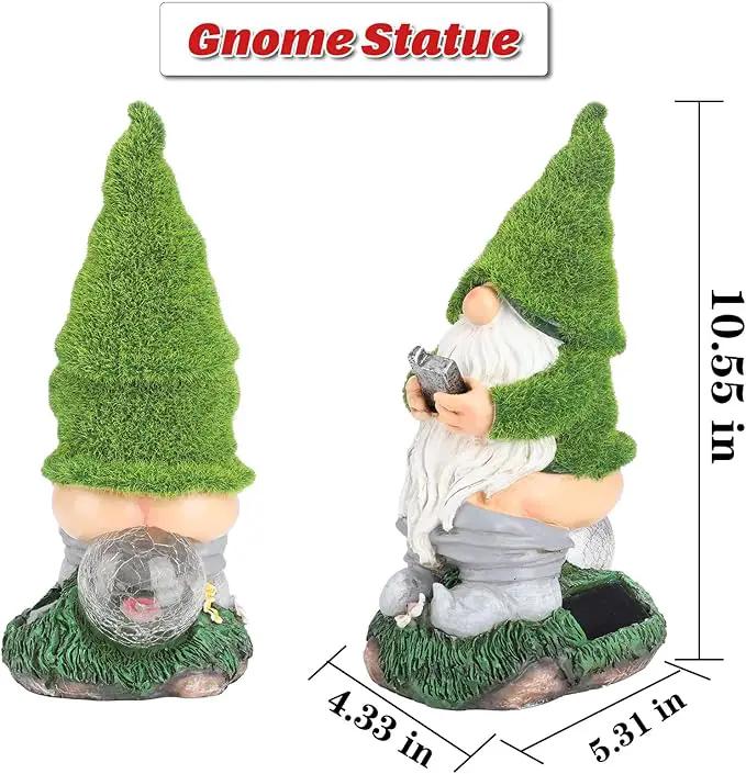 Garden Gnome Statues - Resin Gnome Figurine Sitting on Solar Crackle Glass Globe Lights, Funny Garden Gnome Ornament for Patio Yard Lawn Porch Outdoor Decor by GreenHaven Gardens