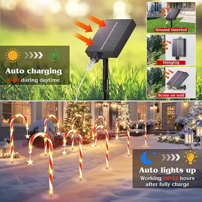 19.3in Christmas Solar Candy Cane Lights, 10 Pcs Pathway Light with Star 8 Flashing Modes, Outdoor Christmas Decorations for Outside Path, Walkway, Driveway, Sidewalk, Porch, Yard, Garden by GreenHaven Gardens