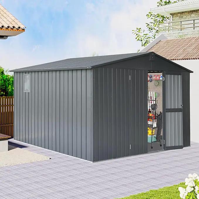 Domi Outdoor Storage Shed 11’ x 9’, Metal Sheds with Galvanized Steel Frame & Windows & Lockable Door, Garden Shed Tool Storage Room for Patio, Grey by GreenHaven Gardens