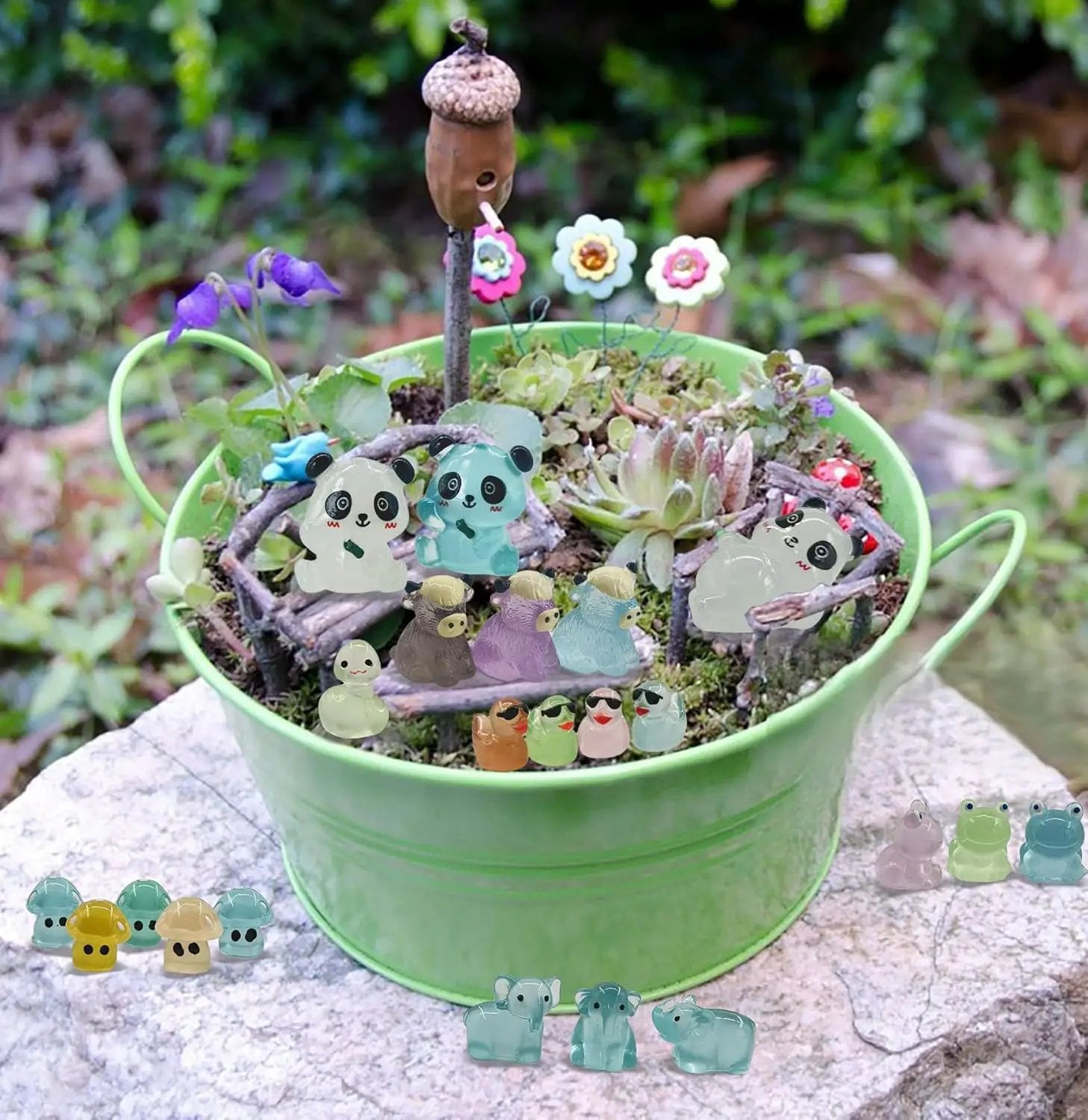 160 Pcs Luminous Mini Resin Animals Tiny Figurines Glow in The Dark Tiny Resin Ducks for Fairy Garden, Miniature Accessories, Crafts, and Decor by GreenHaven Gardens