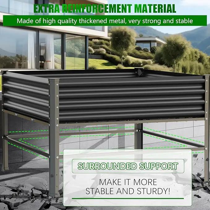 Raised Garden Bed with Legs, 48×48×32in Large Metal Elevated Raised Planter Box,1000lb Capacity with Drainage Holes for Vegetables Lawn Green Flowers, Fruits, Terrace by GreenHaven Gardens