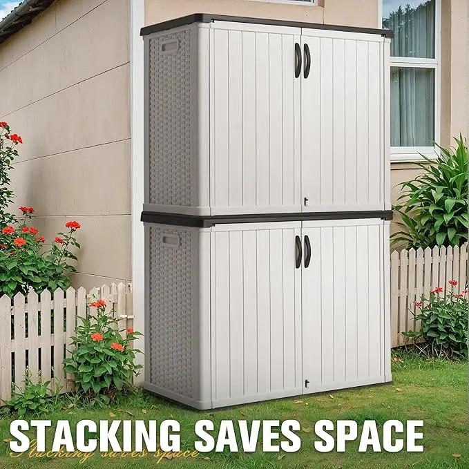 Greesum Outdoor Horizontal Storage Sheds 27 Cu.ft Resin Large Storaged Box Weather Resistance, Without Shelf, Easy to Assemble, Prefect for Garden, Patios, Backyards, White by GreenHaven Gardens