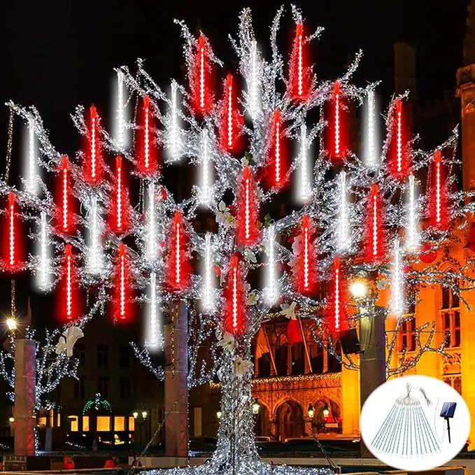 Solar Meteor Shower Lights Outdoor Waterproof, Christmas Decorations Lights Solar Powered, 16 Tubes 384LED Rain Drop Lights, Snow Cascading String Lights for Tree Party Garden Decor (Red and White) by GreenHaven Gardens