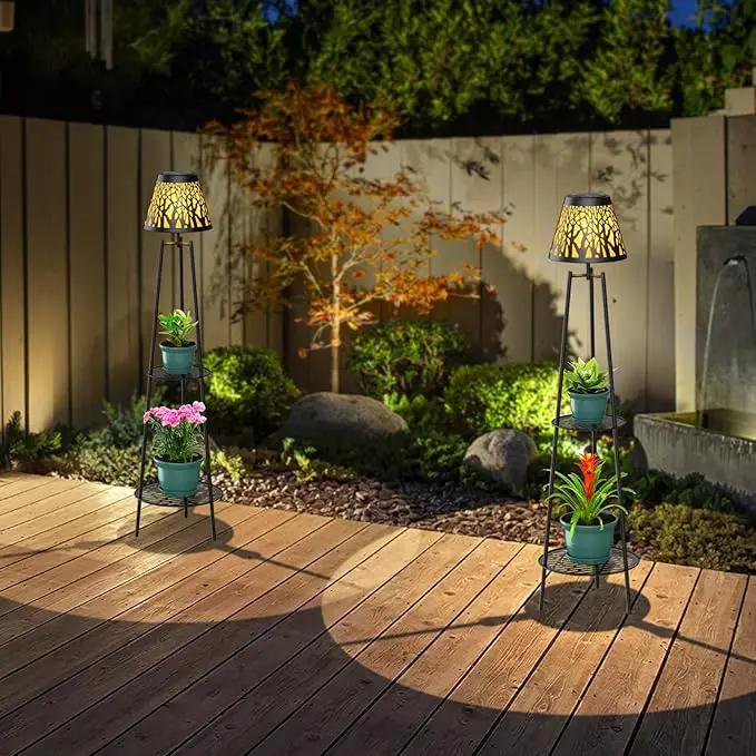 2 Pack Metal Solar Floor Lights Outdoor with Plant Stands, 45.5'' Solar Powered Street Lights, Solar Lantern for Garden Yard Pathway Driveway Porch by GreenHaven Gardens