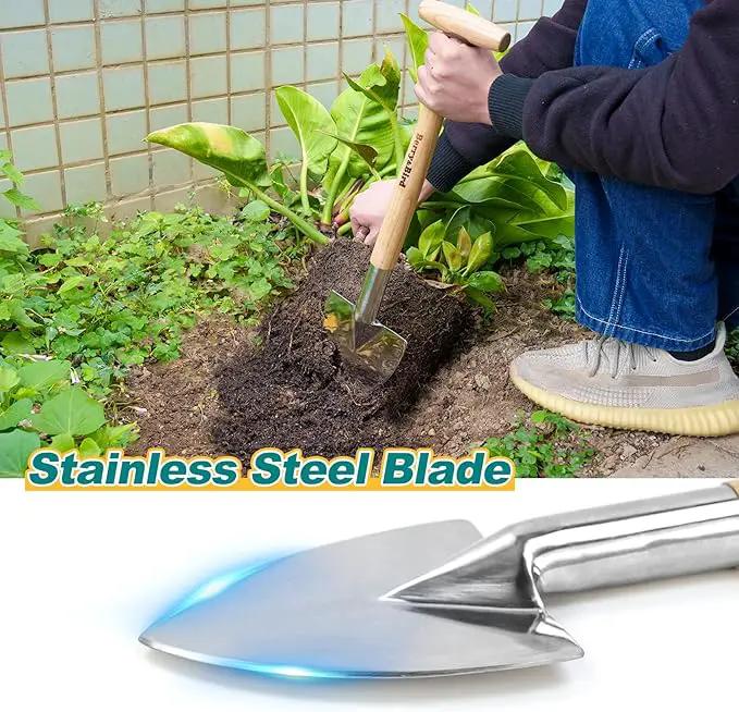 Berry&Bird Perennial Shovel, 21.6'' Pointed Head Garden Spade with Sharp Blade Wood Hand Shovel, Stainless Steel Long Trowel Gardening Tool for Roots, Planting, Digging, Transplanting and Cutting by GreenHaven Gardens